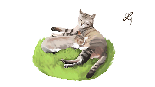 可愛い野良猫の親子を描くデジタルイラストメイキング