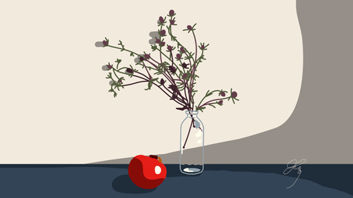 生け花とザクロのイラストを描くデジタルイラストメイキング